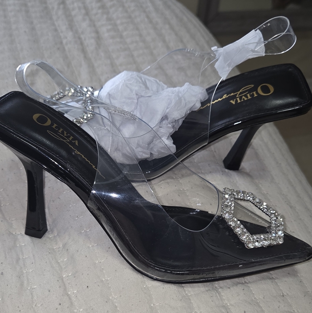 Black Heels with Crystal Accents